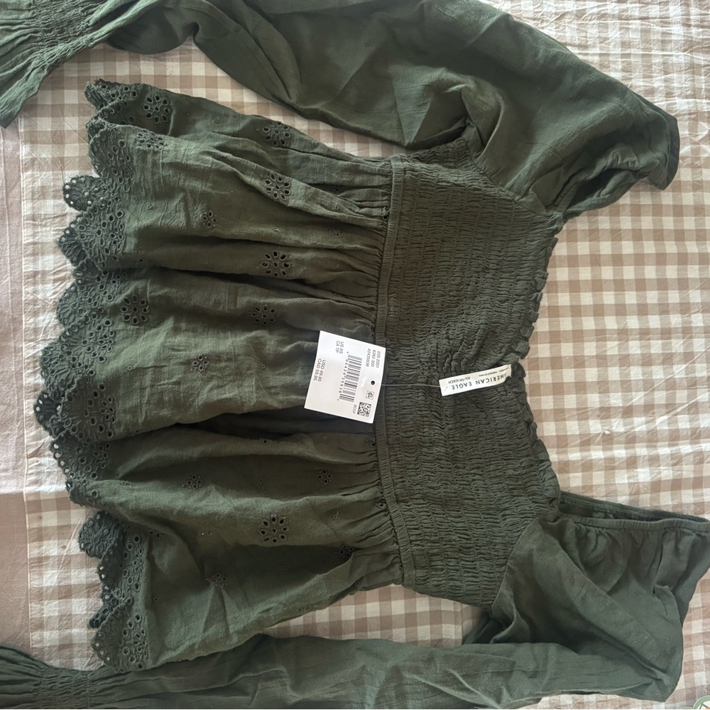 American Eagle Olive Eyelet Detail Blouse
